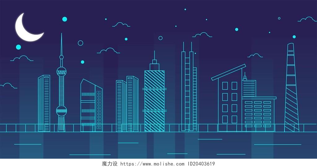 线性科技深蓝城市大数据原创插画海报素材